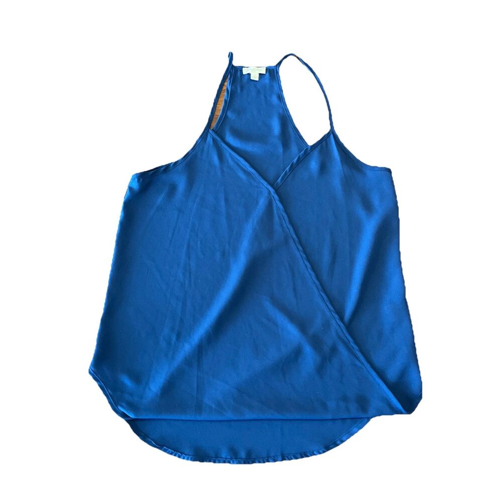 Lily White Womens Cami Tank Top Sz S Spaghetti String Draped Blue Viscose USA